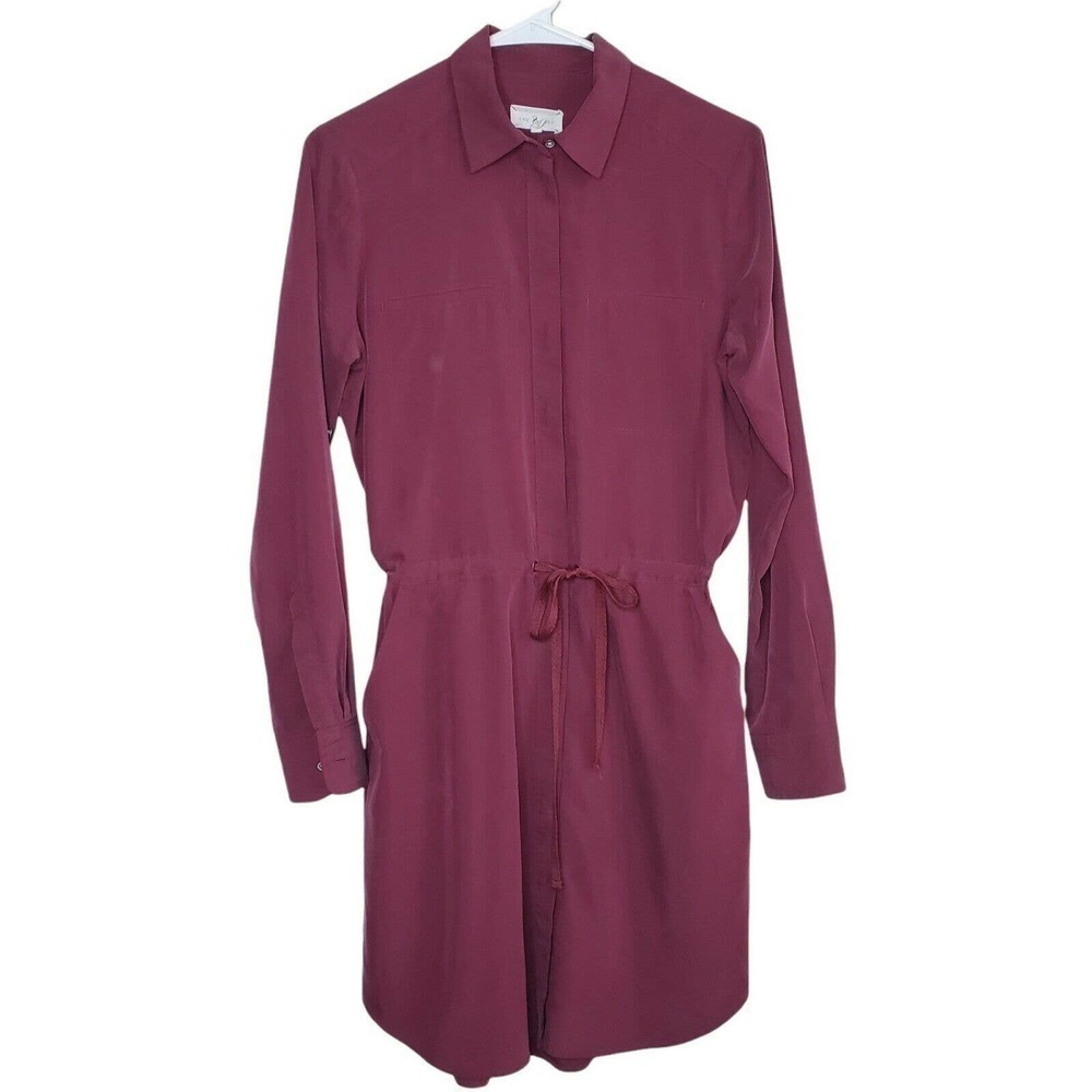 Lou & Grey Shirt Dress Size XS Long Sleeve Maroon Cinch Waist